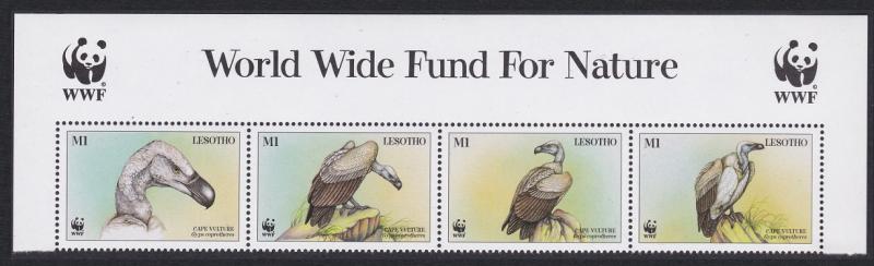 Lesotho WWF Cape Vulture Birds Top Strip with WWF Logo SG#1378-1381 MI#1276-1279