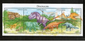 Liberia 1999 - Dinosaurs - Sheet of 8 Stamps - Scott #1413 - MNH