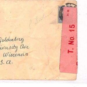 VV415 1940s PALESTINE WW2 Tel-Aviv (Israel) *Pink Censor Label* PC.22 Cover USA 