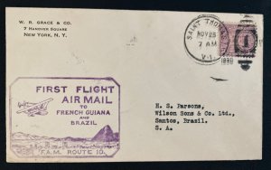 1930 Saint Thomas VI Usa First Flight Airmail cover FFC to Santos Brazil