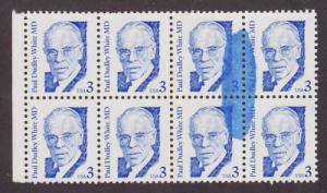 US Sc 2170 MNH. 1986 3c Paul Dudley White, Margin Block of 8 w/ Major Ink Smear