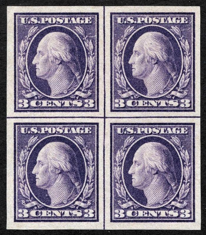 US Sc 484 Violet 3¢ NoWM TyII Centerline Block of 4 MNH Original Gum *TL lot