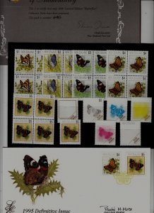 New Zealand 1078-79 MNH lot Butterflies/signed FDC/ color proofs/ limited editio