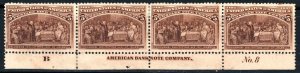 USAstamps Unused US 1893 Columbian Expo Plate Strip Scott 234 OG MHR SCV $400