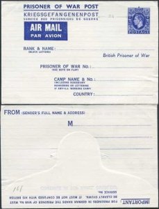 APF1 KGVI Air Mail Letter Sheet Forces Issue 2 1/2d Flap at bottom MINT