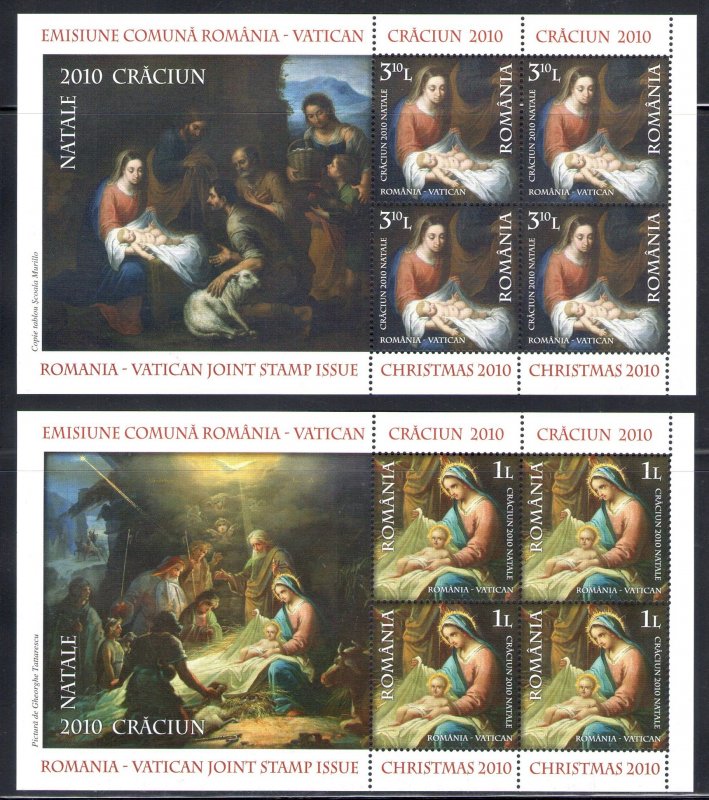 2010 Romania Christmas Folder 2 Sheets - Vatican Joint Issue - MNH** RARE - 1000