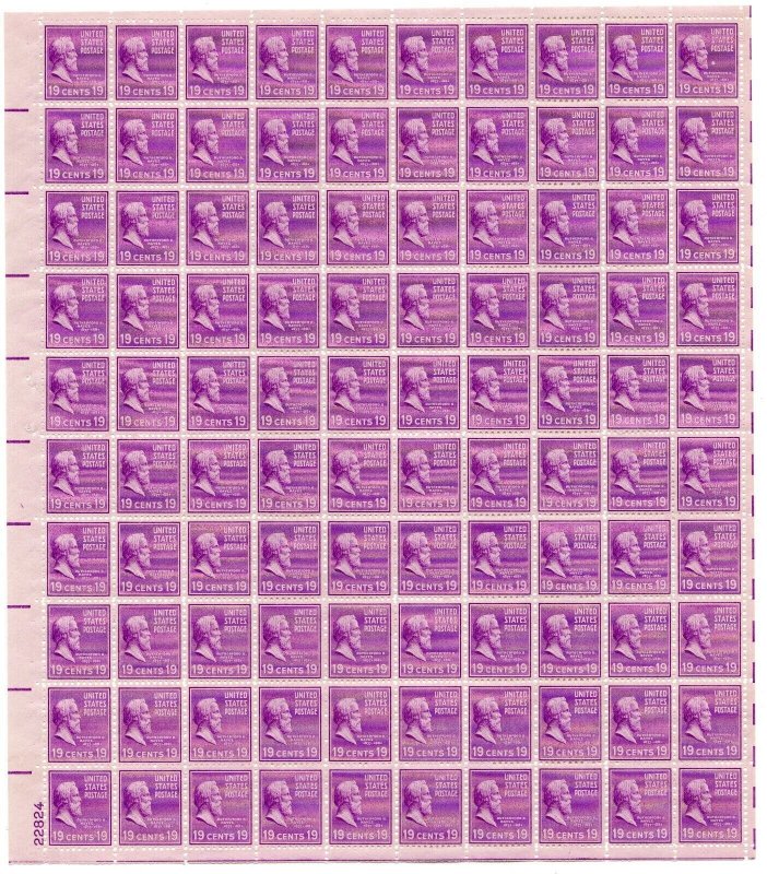 Scott #824 Rutherford B. Hayes Sheet of 100 Stamps - MNH P#22824 LL