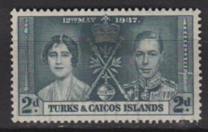 Turks and Caicos Islands 1937 - Scott 76 MH - 2p, Coronation