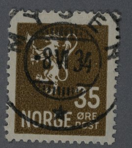 Norway #123 Used VF Place Cancel Date 8 VI 34 HRM