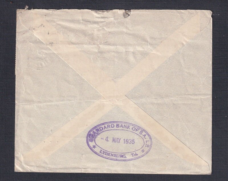 SOUTH AFRICA 1935 1D SILVER JUBILEE BLOCK OF 6 ON AIRMAIL COVER LYDENBURH TO UK
