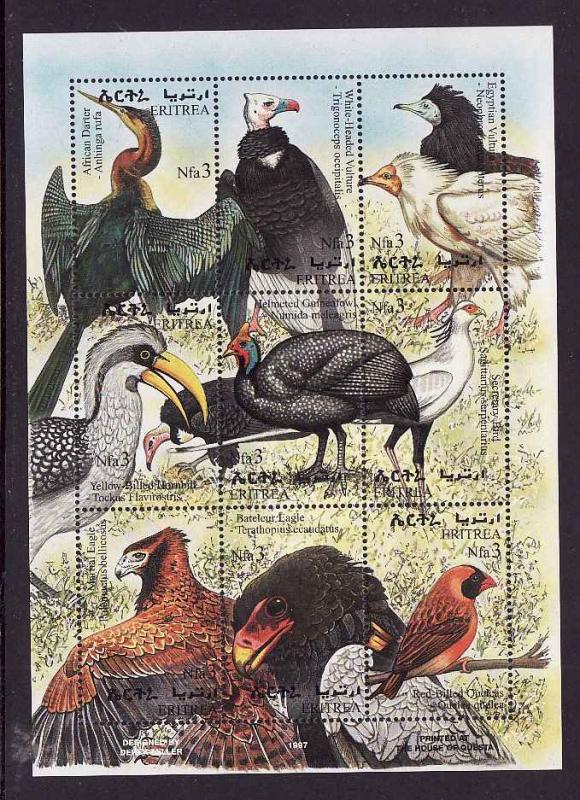 Eritrea-Sc #304-Unused NH Bird sheet of 9-