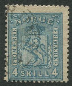 Norway - Scott 14 - Coat of Arms - 1867 - Used- Single 4s Stamp