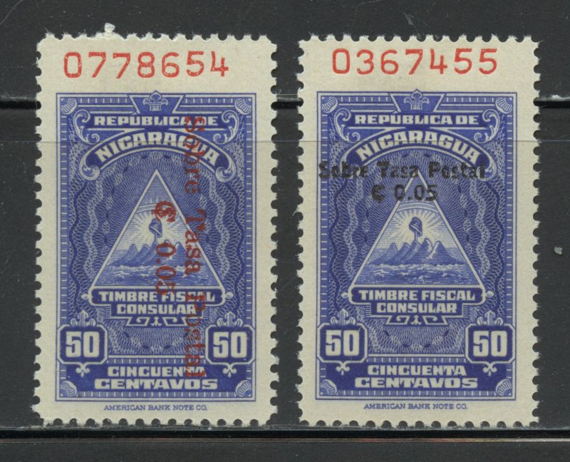 Nicaragua Scott RA63-64 Unused VLHOG - 1959 Postal Tax Surcharges - SCV $1.10