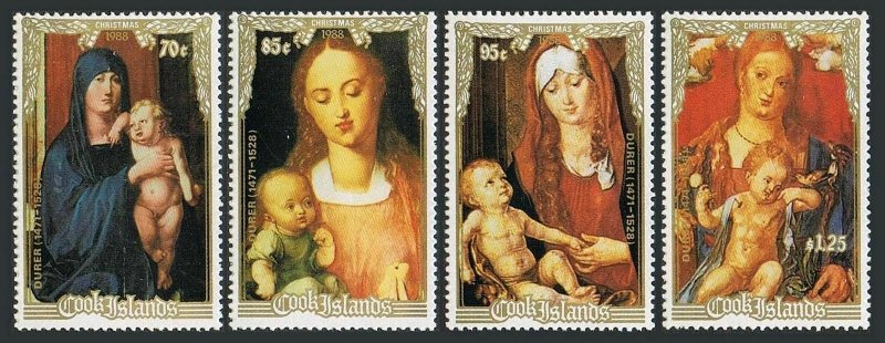 Cook Isl 1002-1005,1006,MNH.Mi 1264-1267,Bl.187. Christmas 1988.Albrecht Durer.