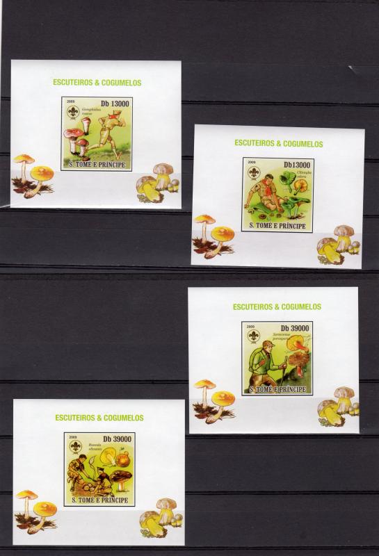 Sao Tome and Principe 2009 Scouts/Mushrooms 4 S/S Imperforated MNH VF