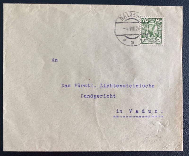 1926 Balzers  Liechtenstein Cover To Vaduz