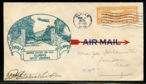 UNITED STATES FIRST FLIGHT COVER ELKINS WEST VIRGINIA MAR 4, 1935 POSTMASTER AUT