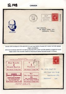CANADA WW2 Covers{2} *V FOR VICTORY* Bonds Slogan & LABELS 1943 Churchill JL148
