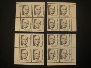 Scott 1862b, 20c Harry S. Truman, PB4 #3 Matched set of 4, MNH Great Americans