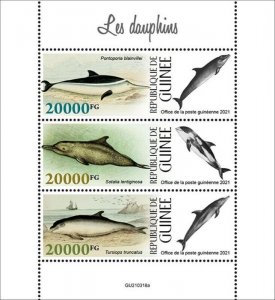 Guinea - 2021 Dolphins, La Plata, Bottlenose - 3 Stamp Sheet - GU210318a