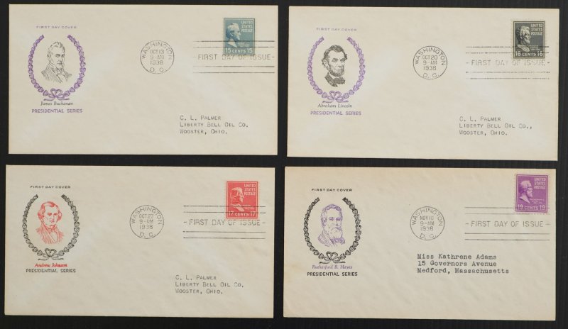 U.S. Used Stamp #803/#851 Prexies. Lot of 34 Fidelity Wreath First Day Covers.