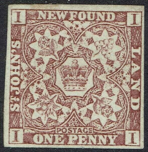 NEWFOUNDLAND 1857 CROWN AND FLOWERS 1D