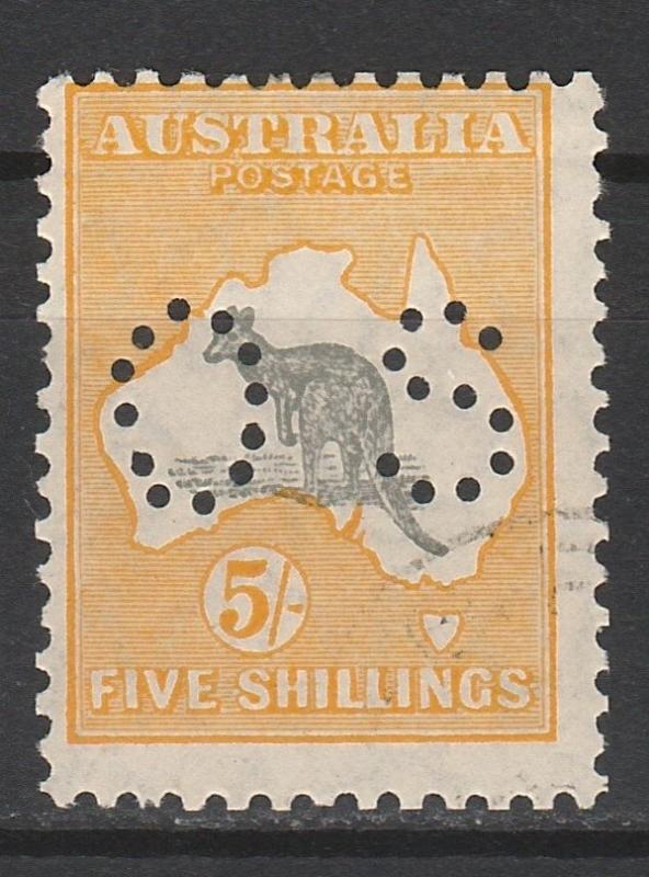 AUSTRALIA 1929 KANGAROO OS 5/- SMALL MULTI WMK CTO WITH GUM 