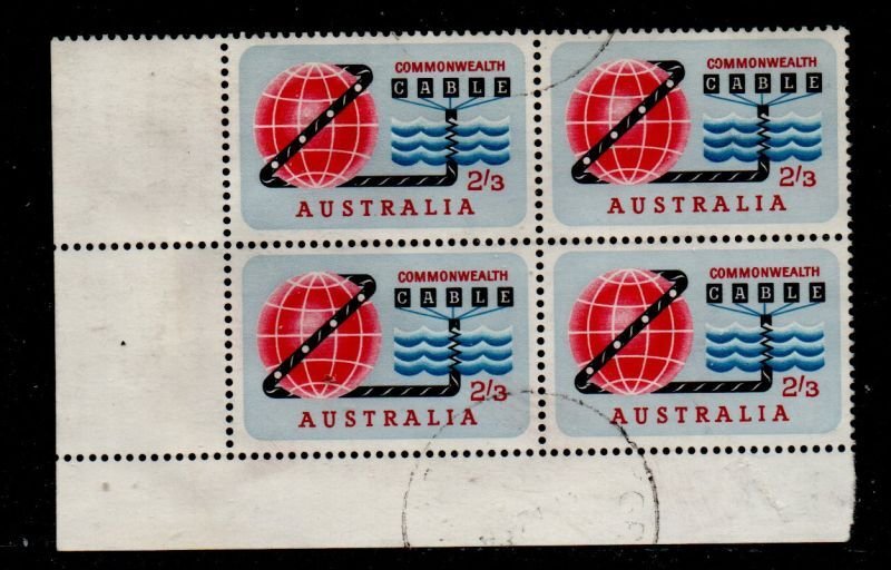 Australia Sc 381 1863 Commonwealth Cable stamp block of 4 used