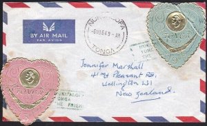 TONGA 1964 Heart shapes on commercial cover to New Zealand.................B6671