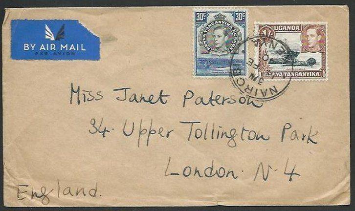 KENYA UGANDA TANGANYIKA 1940 1/30c rate airmail cover Nairobi to UK........59426