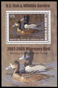 United States, Duck Hunting #RW74a Cat$140, 2007 Ring-necked Duck, signed sou...