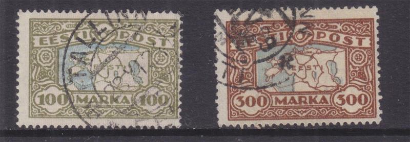 ESTONIA, 1923 100m. & 300m. Map pair, used.