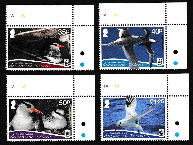 Ascension WWF Red-billed Tropicbird 4v white boards Top Right Corners