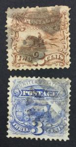 US #112-113 GRILLED USED $110 LOT #5330