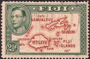 Fiji 1942 KGVI 2½d Brown & Green with Extra Island Variety Used