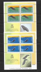 WHALES - TURKS & CAICOS #565 & 568 SHEETLETS OF 4   MNH