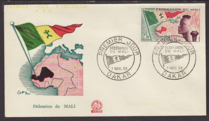 Mali 1 Flag,Map 1959 U/A FDC