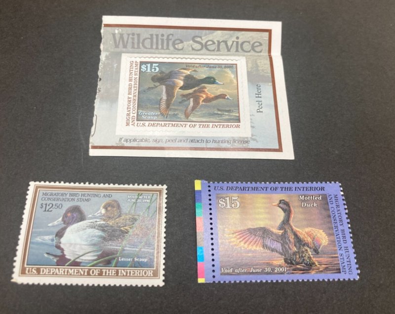 KAPPYS STAMPS USA FEDERAL DUCK STAMPS 3 DIFFERENT MINT FULL GUM  FV $42.50  K214
