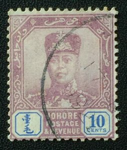 MALAYA JOHOR 1922-41 Sultan Sir Ibrahim 10c Fine Used MSCA SG#111 M4420