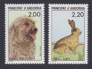 Andorra Fr. Dog Hare Nature Protection 2v 1988 MNH SC#367-368 SG#F413-F414