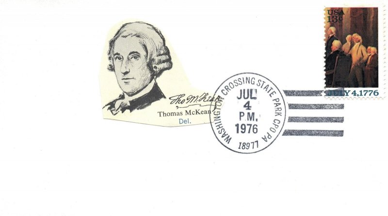 US EVENT ADD-ON CACHET THOMAS McKEAN OF DELAWARE AT WASHINGTON CROSS JULY 4 '76