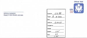 Scott# UO88 UPSS#41 1 US envelope.