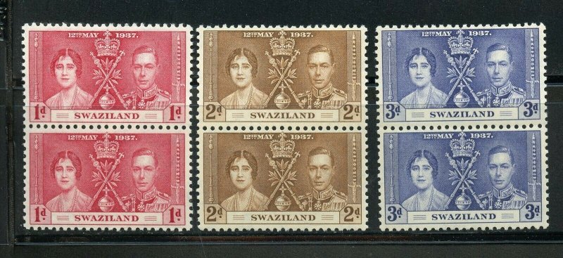 SWAZILAND CORONATION OF GEORGE VI 1937 SC# 24-26 MINT NH PAIRS AS SHOWN