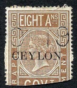 Ceylon Telegraph SGT3 8a India opt Ceylon with Colombo cancel Cat 48 pounds