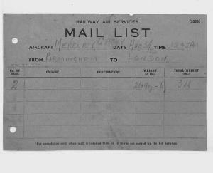 BG19 GB AVIATION 1934 RAILWAY AIR SERVICES Original*Mail List* BIRMINGHAM Flight