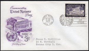 United Nations SC#27 3¢ United Nations Day FDC (1954) Addressed