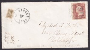 145L2 on Front of Cover with US #86, Street Road PA, Phila Receiving Backstamp.