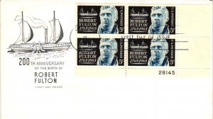 #1270 Robert Fulton Plate Block = House of Farnam Cachet