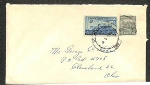 USA SCOTT #809 PREXY & 958 SWEDISH PIONEER STAMP NEW YORK TO OHIO 1956