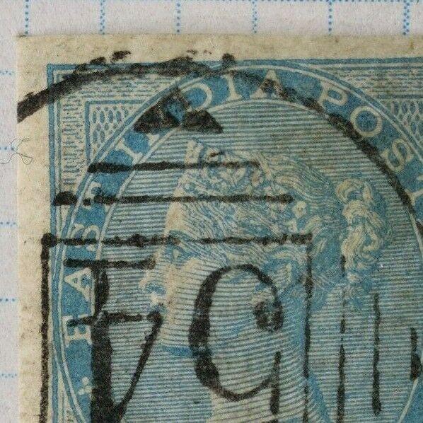 India sc#20 or 31 sg 37a imperf rare variety 1856 1/2 half anna used cv$2000